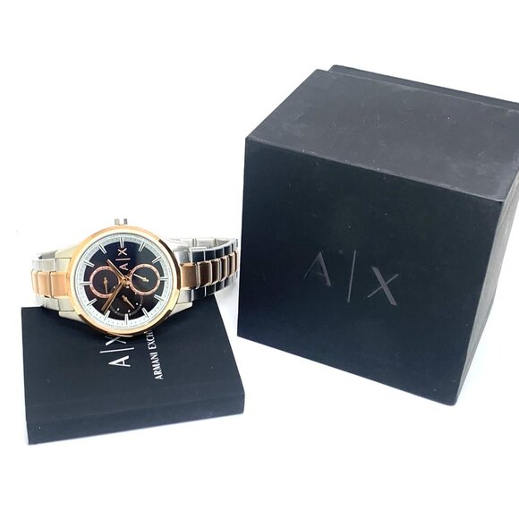 Armani Exchange Men's Watch AX1882 Quartz Black Dial Rose Gold Silver Steel 42mm - Picture 3 of 14